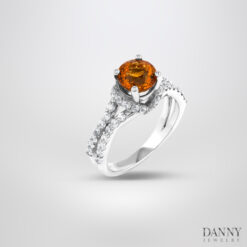 Nhẫn đính đá Honey Citrine - Bạc 925 xi Rhodium - N0133