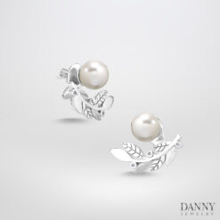 Bông Tai Nguyệt Quế Ngọc ốc ,6cz, Bạc 925,Xi Rhodium - SP1225100069 - BT0038