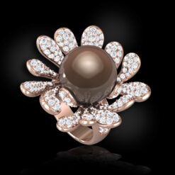 Gorgeous Peacock Feather Design with Tahitian Pearl Ring